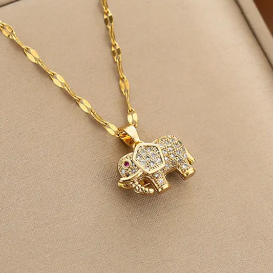 CZ Elephant Pendant Necklace 18k Gold Plated