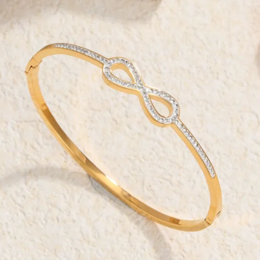 18k Gold Plated Infinity Bangle with CZ Stones Stainless Steel