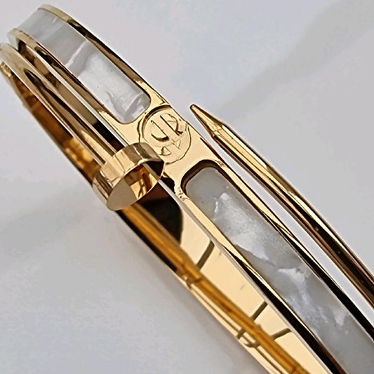 18k Gold Plated Mother of Pearl Nail Design Statement Bangle Stainless Steel
