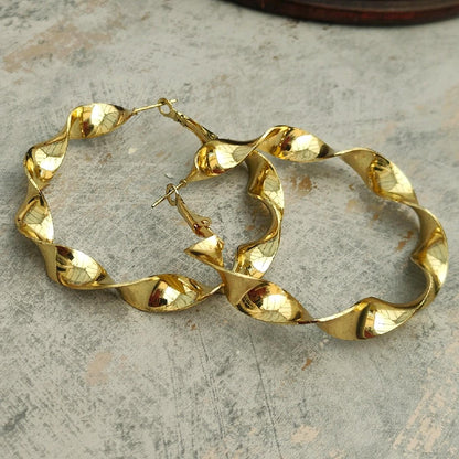 18K Gold Plated Twisted Big Hoop Earrings