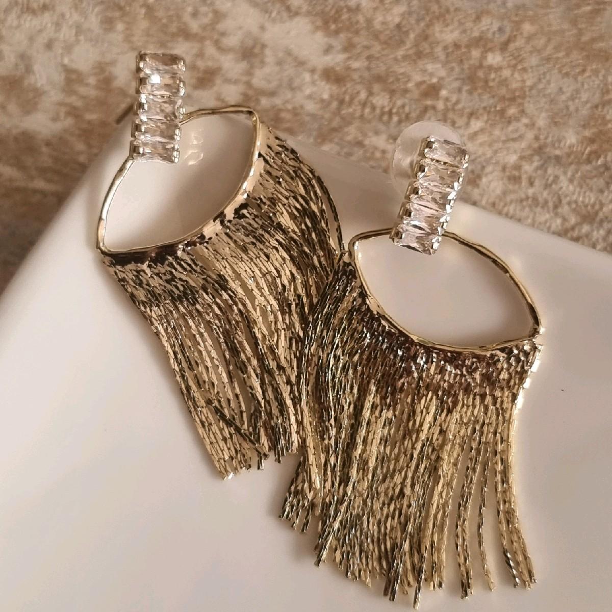 18k Gold Plated Sparkling Tassel Earrings with CZ