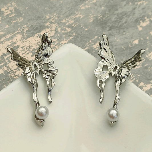 Silver Plated Butterfly Pearl Earrings