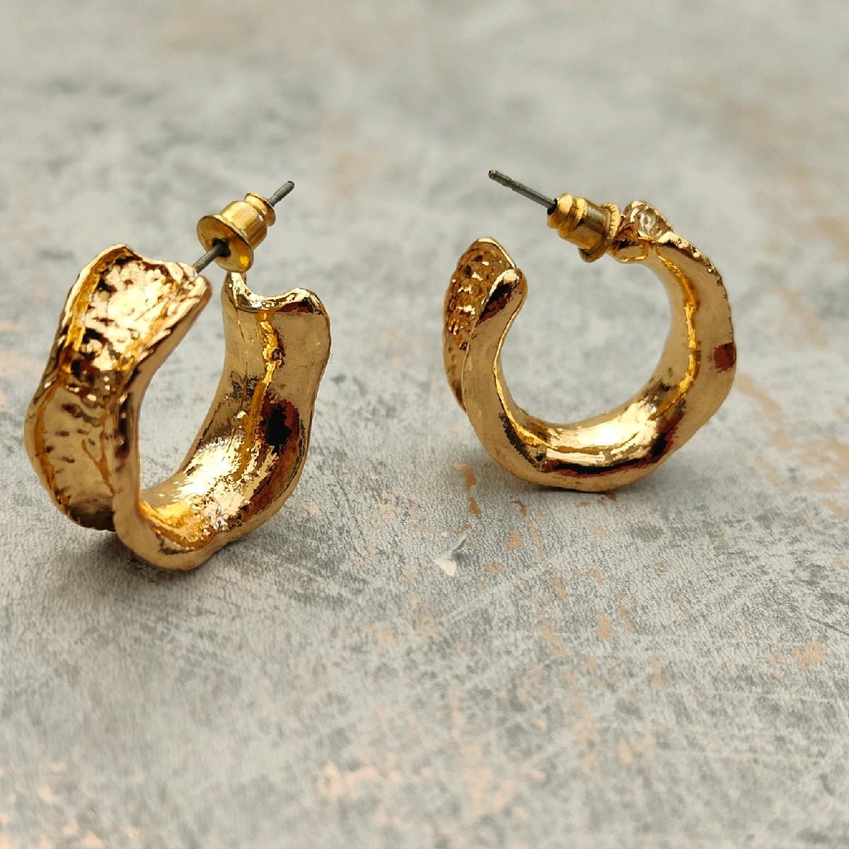 18k Gold Plated Hammered Hoop Earrings