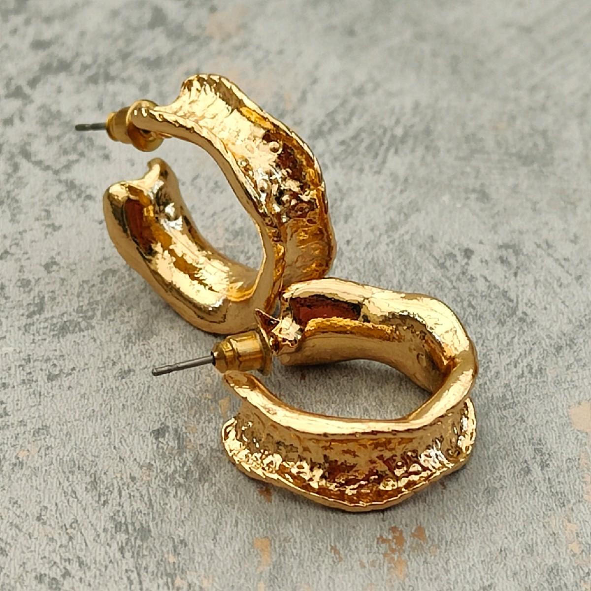 18k Gold Plated Hammered Hoop Earrings