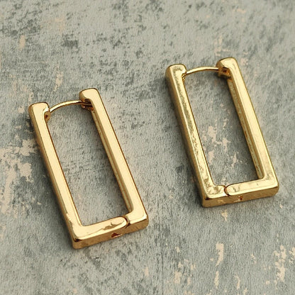 18K Gold Plated Rectangle Hoop Earrings