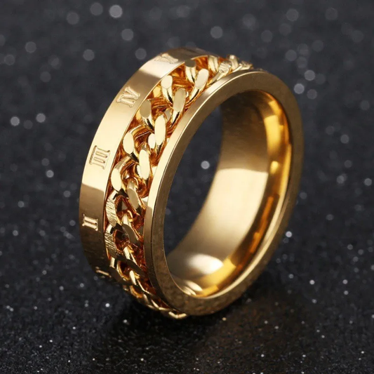 18K Gold Plated Roman Numeral Band Ring Stainless Steel Waterproof